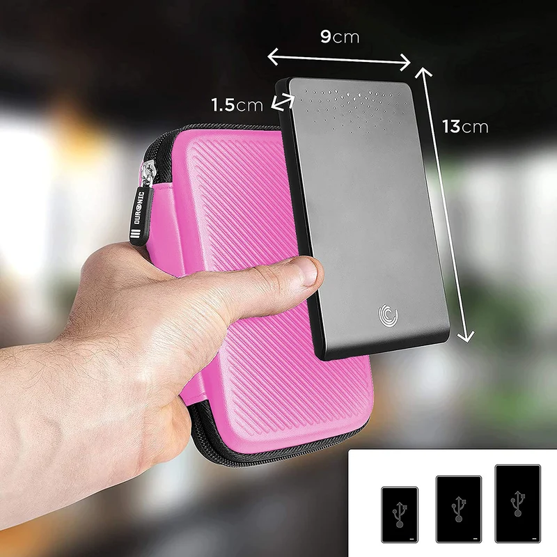 Duronic HDC2 PK Externe Festplatten Schutzhülle Pink | Stoßsichere Festplattentasche | 2,5" SSD Cover | Hardshell Tasche | Hülle für Western Digital, Toshiba, Hitachi, Seagate, Samsung und mehr