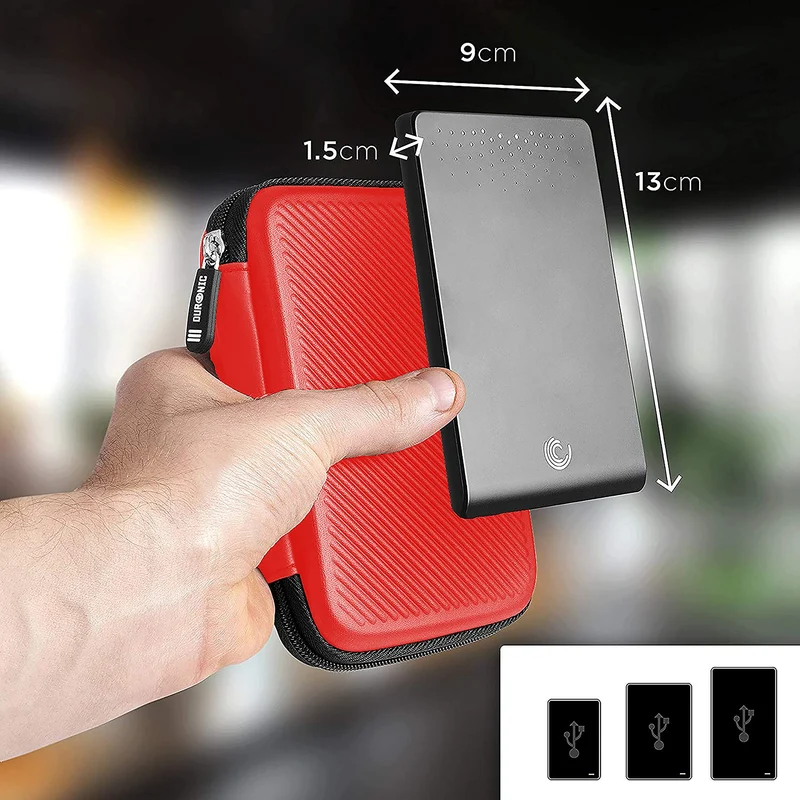Duronic HDC2 RD Externe Festplatten Schutzhülle Rot | Stoßsichere Festplattentasche | 2,5" SSD Cover | Hardshell Tasche | Hülle für Western Digital, Toshiba, Hitachi, Seagate, Samsung und mehr