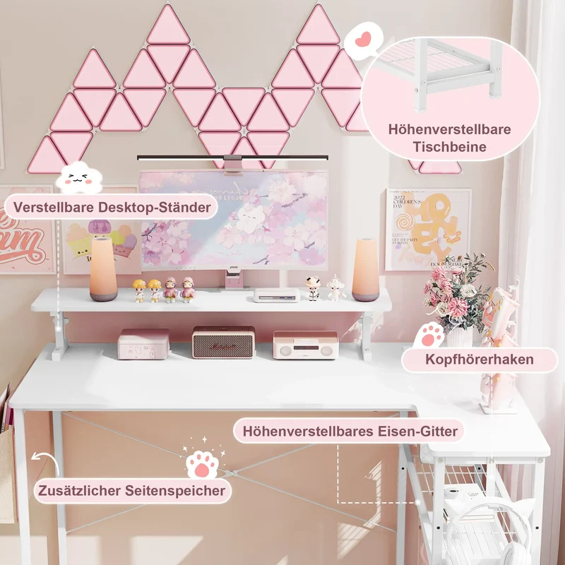 Dowinx L-Shaped Cute Gaming Desk LS-GDEQ (White)