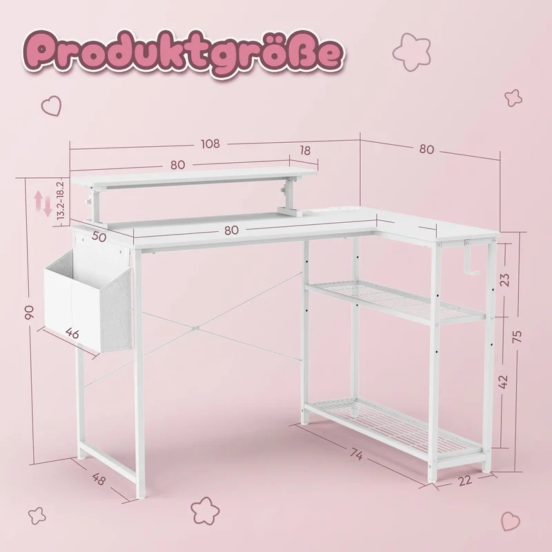 Dowinx L-Shaped Cute Gaming Desk LS-GDEQ (White)