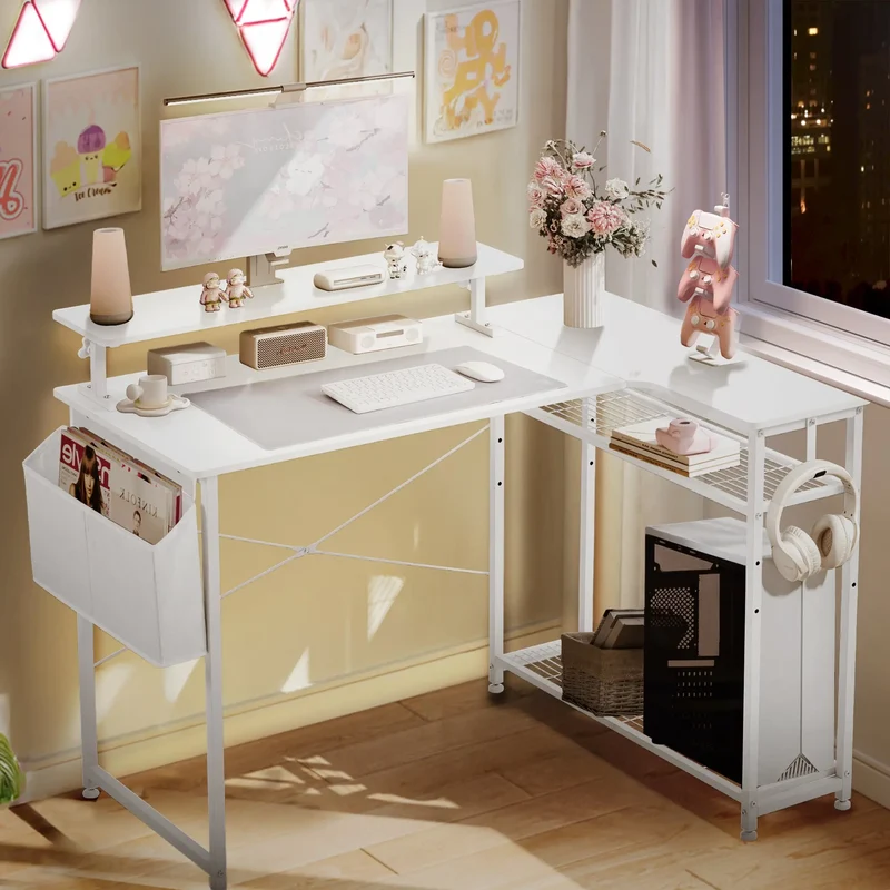 Dowinx L-Shaped Cute Gaming Desk LS-GDEQ (White)