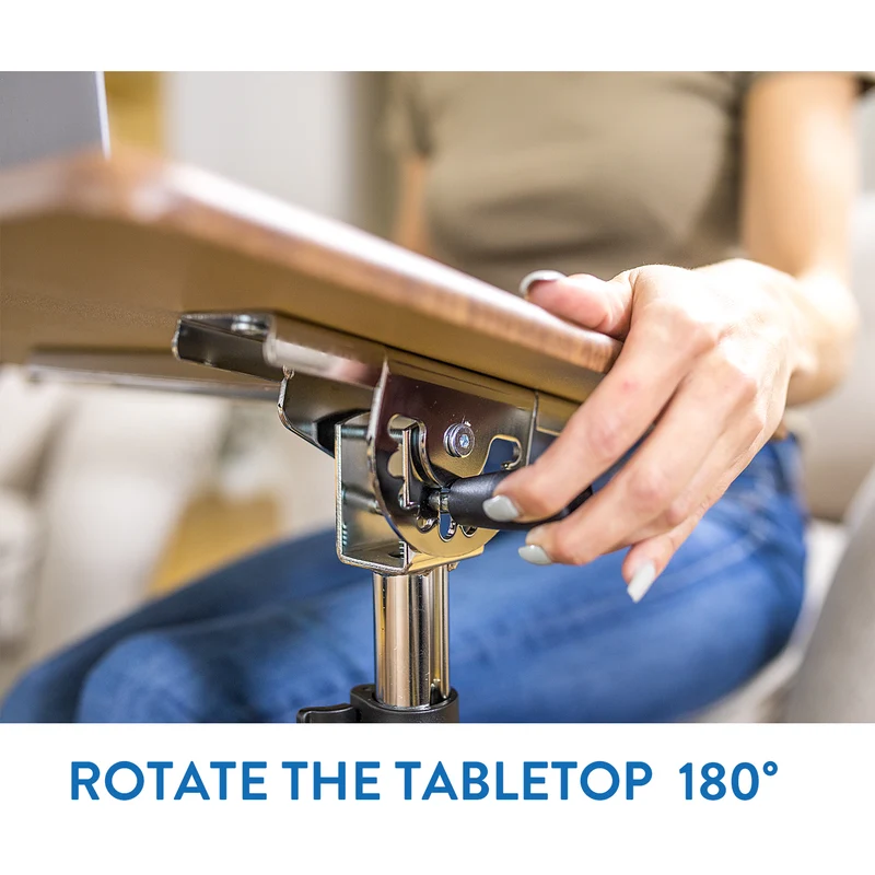 Tatkraft Gain – Laptoptisch Höhenverstellbar, Laptoptisch fürs Sofa, Bett, neigbare Tischplatte, mit Rollen, verchromter Stahl, MDF, Walnussoptik