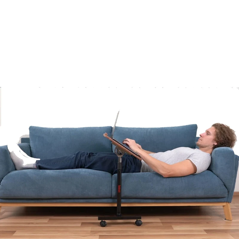 Tatkraft Gain – Laptoptisch Höhenverstellbar, Laptoptisch fürs Sofa, Bett, neigbare Tischplatte, mit Rollen, verchromter Stahl, MDF, Walnussoptik