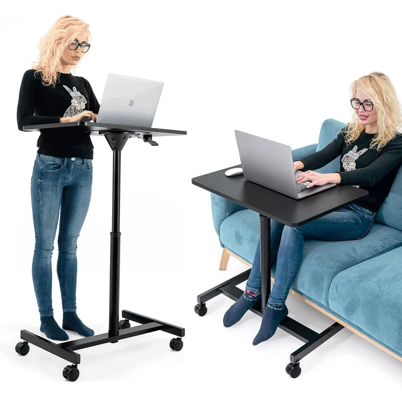 Tatkraft Focus – Höhenverstellbarer Laptoptisch mit Gasfeder und Rollen, 74–114 cm, Schwarz