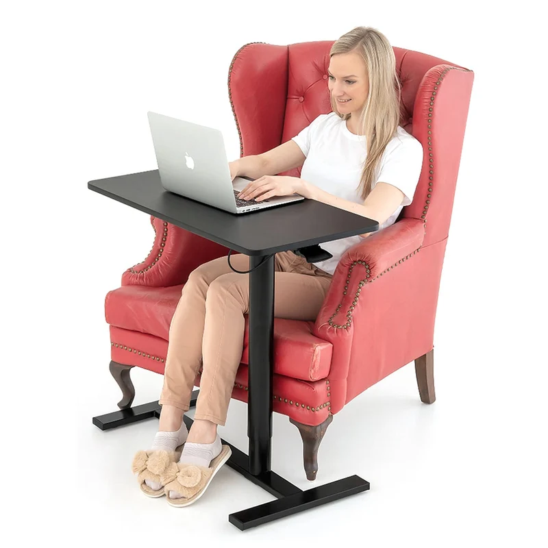 Tatkraft Bliss – Laptoptisch höhenverstellbarer, Airlift, 74–115 cm, Tischplatte 80 × 40 cm, für Laptops bis 20 Zoll, auf Rollen, Stahl, MDF, Schwarz