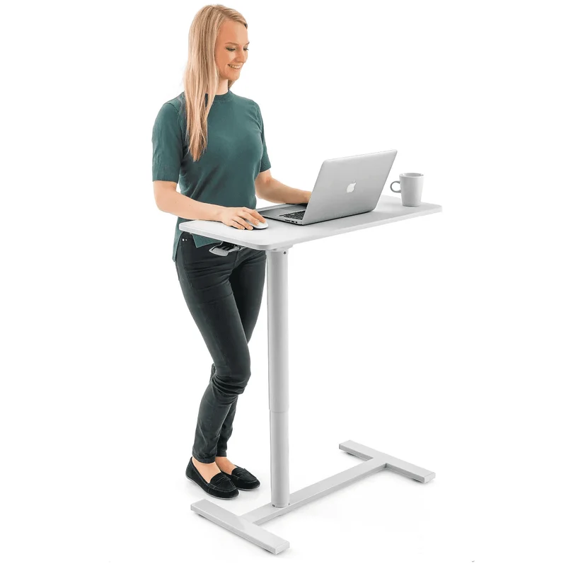 Tatkraft Relax - Laptoptisch, Laptoptisch Höhenverstellbar, Airlift, Laptoptisch Bett, Laptoptisch Sofa, Laptoptisch mit Rollen, MDF, Stahl, Weiß