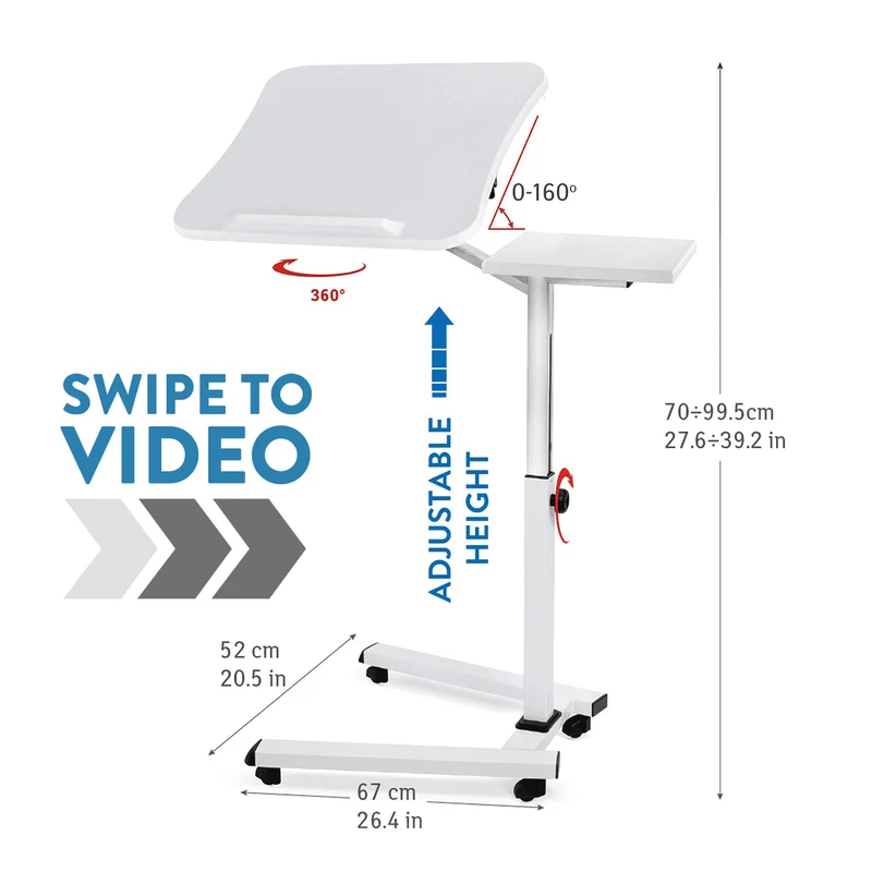 Tatkraft Like Laptoptisch Höhenverstellbar, Laptoptisch mit Rollen und Mausablage, Laptoptisch Sofa, Laptoptisch Bett, MDF, verchromter Stahl, weiß