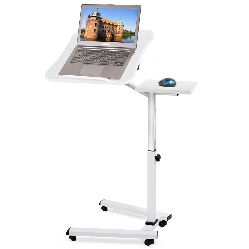 Tatkraft Like Laptoptisch Höhenverstellbar, Laptoptisch mit Rollen und Mausablage, Laptoptisch Sofa, Laptoptisch Bett, MDF, verchromter Stahl, weiß