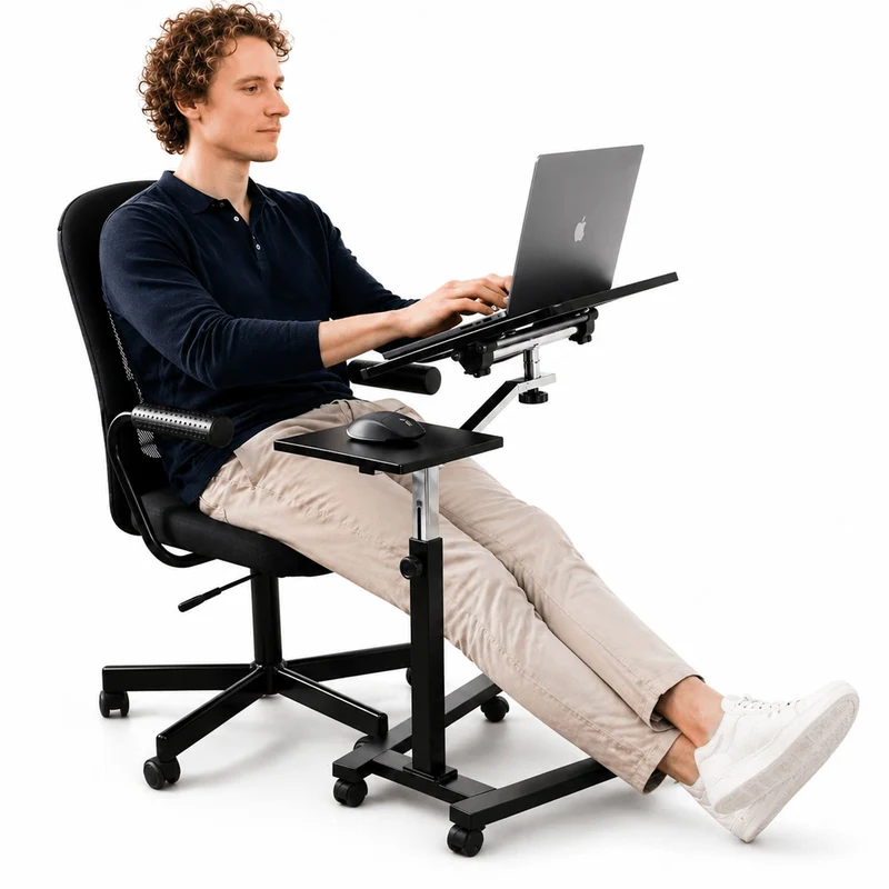Tatkraft Joy – Laptoptisch Höhenverstellbar, Laptoptisch Bett, Laptoptisch Sofa, Couch, Laptoptisch mit Rollen, MDF, verchromter Stahl, Schwarz
