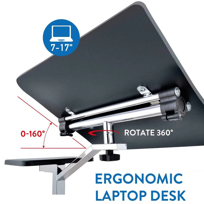 Tatkraft Joy – Laptoptisch Höhenverstellbar, Laptoptisch Bett, Laptoptisch Sofa, Couch, Laptoptisch mit Rollen, MDF, verchromter Stahl, Schwarz