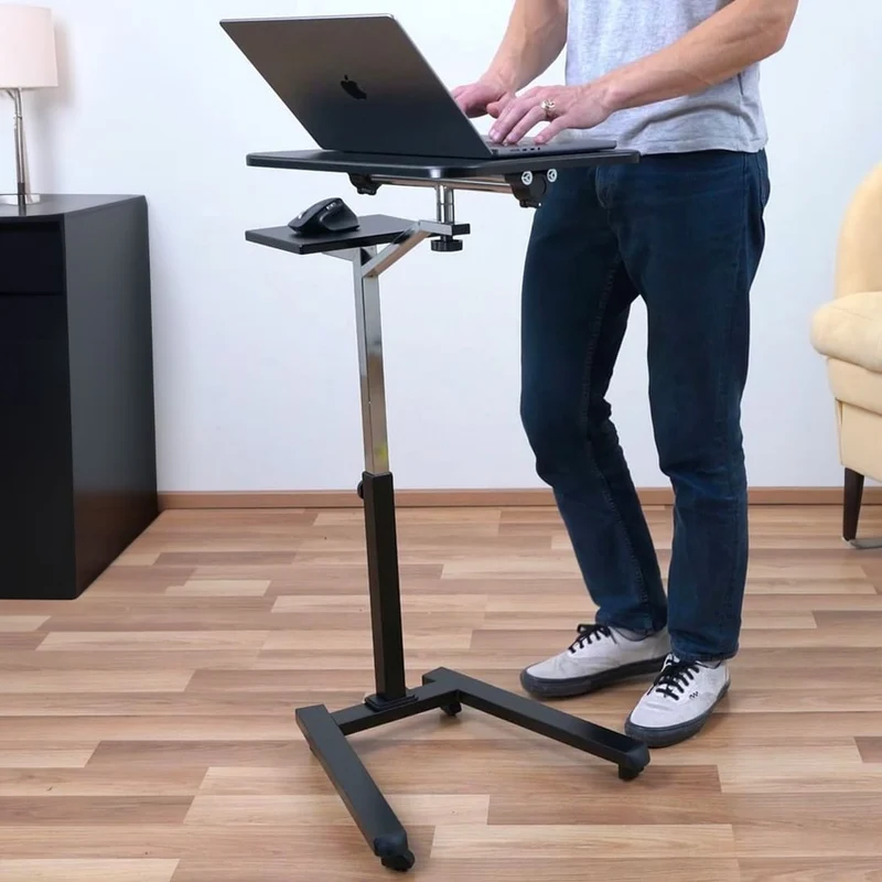Tatkraft Joy – Laptoptisch Höhenverstellbar, Laptoptisch Bett, Laptoptisch Sofa, Couch, Laptoptisch mit Rollen, MDF, verchromter Stahl, Schwarz