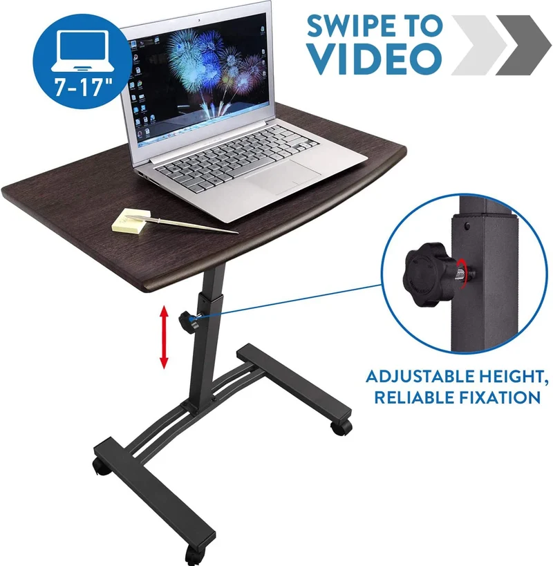 Tatkraft Salute - Laptoptisch Höhenverstellbar, Laptoptisch Sofa, Schreibtisch auf Rollen, Betttisch, MDF-Holz, Walnussfarbe, Stahl