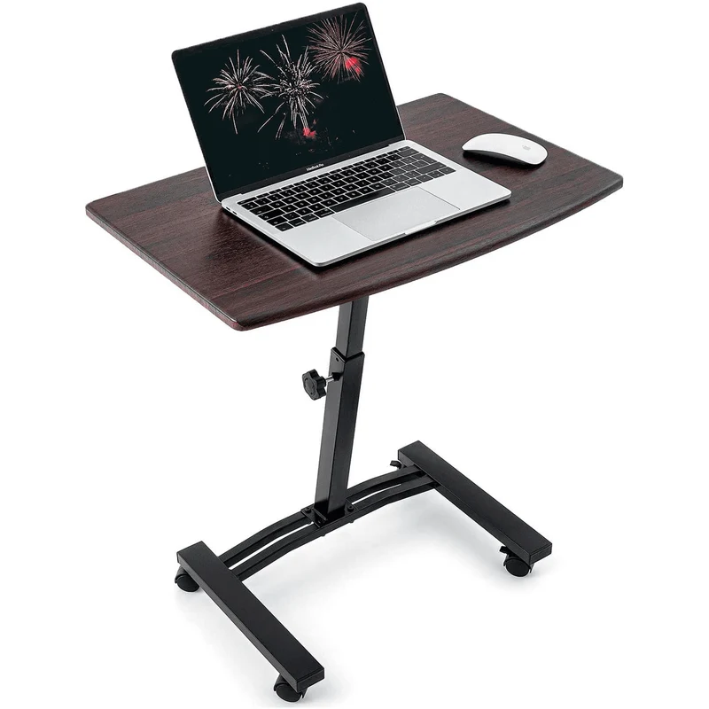 Tatkraft Salute - Laptoptisch Höhenverstellbar, Laptoptisch Sofa, Schreibtisch auf Rollen, Betttisch, MDF-Holz, Walnussfarbe, Stahl