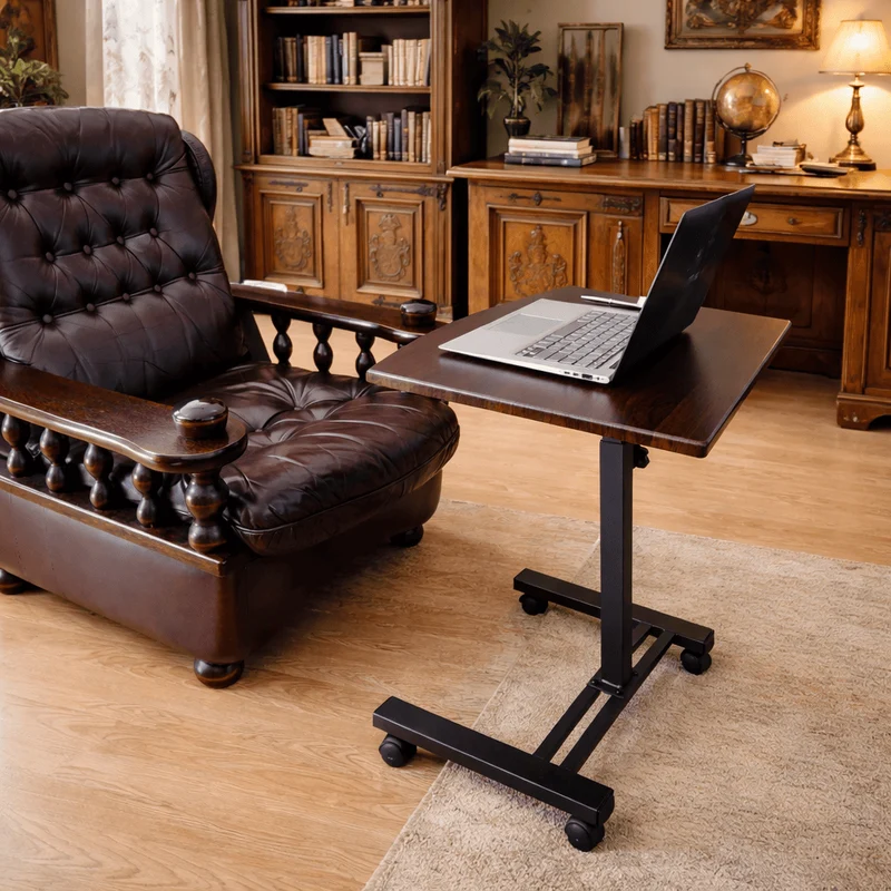 Tatkraft Salute - Laptoptisch Höhenverstellbar, Laptoptisch Sofa, Schreibtisch auf Rollen, Betttisch, MDF-Holz, Walnussfarbe, Stahl