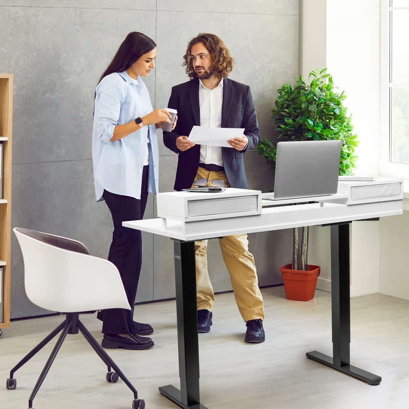 Duronic DD1 WE Schreibtisch, Schreibtischplatte mit Schubladen, Tischplatte 120 x 60 x 1,9 cm, Schreibtisch mit Monitorerhöhung, Ideal für höhenverstellbare Workstation, Sitz-Steh-Schreibtisch