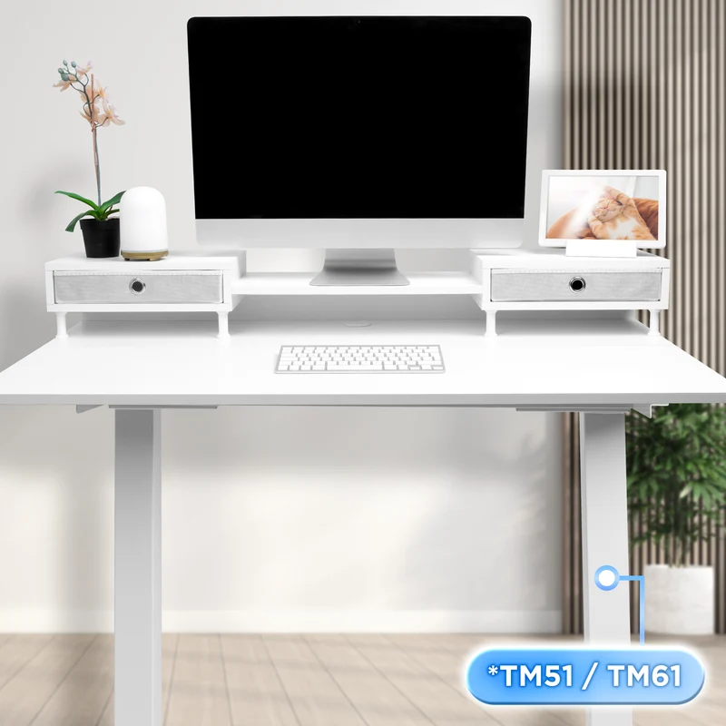Duronic DD1 WE Schreibtisch, Schreibtischplatte mit Schubladen, Tischplatte 120 x 60 x 1,9 cm, Schreibtisch mit Monitorerhöhung, Ideal für höhenverstellbare Workstation, Sitz-Steh-Schreibtisch
