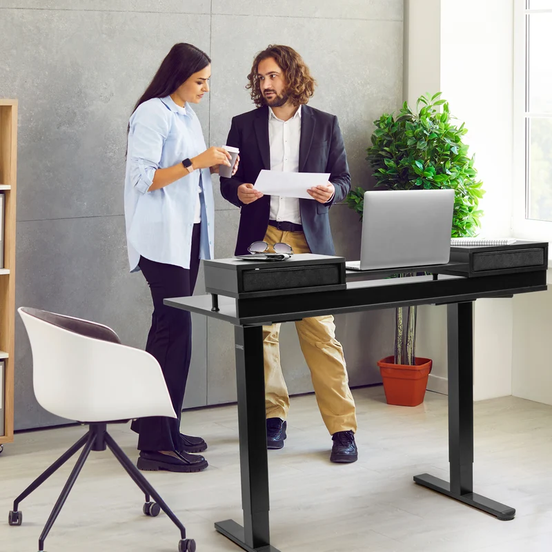 Duronic DD1 BK Schreibtisch, Schreibtischplatte mit Schubladen, Tischplatte 120 x 60 x 1,9 cm, Schreibtisch mit Monitorerhöhung, Ideal für höhenverstellbare Workstation, Sitz-Steh-Schreibtisch