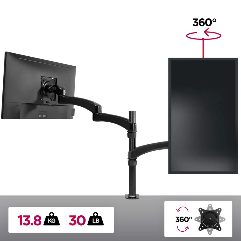 Duronic DM451X3 Monitorarm | Monitor Halterung Bildschirme bis 27" Zoll | LCD LED Display Ständer bis 13 kg | Höhenverstellbar | Neigbar -90° bis +45° | Drehbar 360° | Monitorhalterung 2fach VESA Arm
