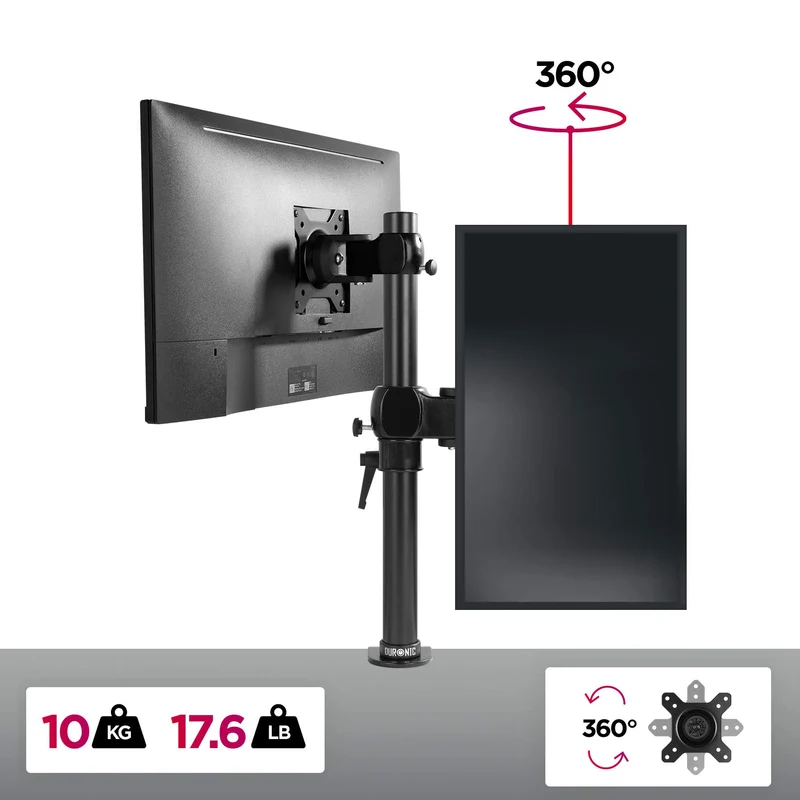 Duronic DM351X1 Monitorarm | Monitor Halterung Bildschirme bis 27" Zoll | LCD LED Display Ständer bis 10 kg | Höhenverstellbar | Neigbar -15° bis +15° | Drehbar 360° | Monitorhalterung Arm VESA