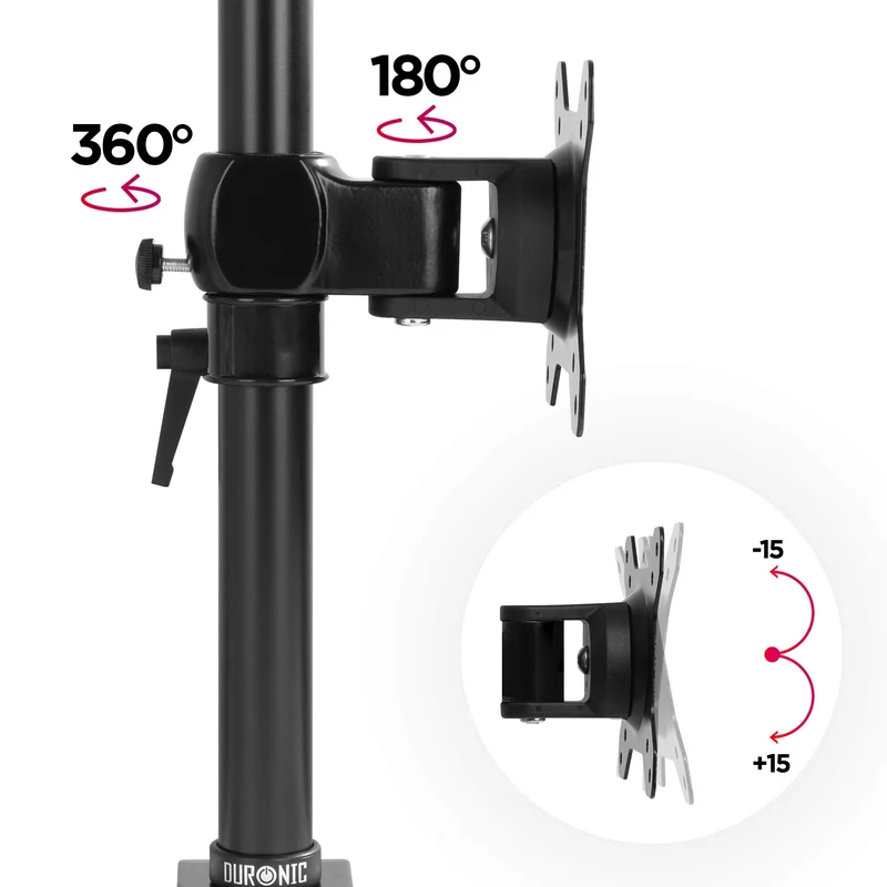 Duronic DM351X1 Monitorarm | Monitor Halterung Bildschirme bis 27" Zoll | LCD LED Display Ständer bis 10 kg | Höhenverstellbar | Neigbar -15° bis +15° | Drehbar 360° | Monitorhalterung Arm VESA