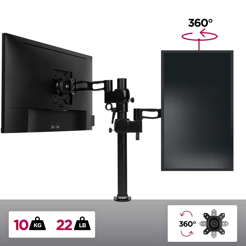 Duronic DM351X2 Monitorarm | Monitor Halterung Bildschirme bis 27" Zoll | LCD LED Display Ständer bis 10 kg | Höhenverstellbar | Neigbar -15° bis +15° | Drehbar 360° | Monitorhalterung Arm VESA