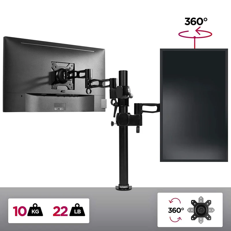 Duronic DM351X3 BK Monitorarm | Monitor Halterung Bildschirme bis 27" Zoll | LCD LED Display Ständer bis 10 kg | Höhenverstellbar | Neigbar -15° bis +15° | Drehbar 360° | Monitorhalterung Arm VESA