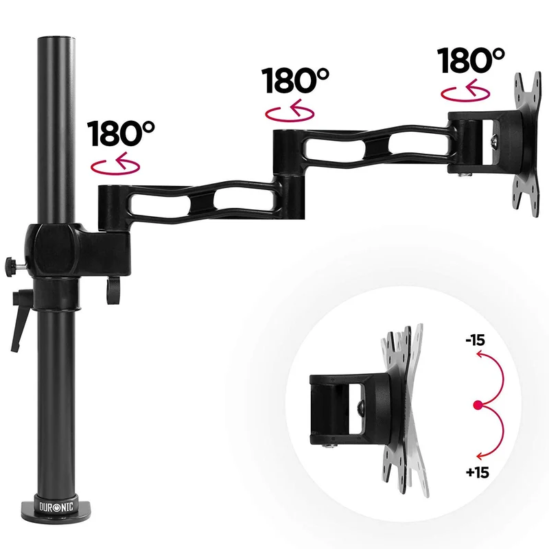 Duronic DM351X3 BK Monitorarm | Monitor Halterung Bildschirme bis 27" Zoll | LCD LED Display Ständer bis 10 kg | Höhenverstellbar | Neigbar -15° bis +15° | Drehbar 360° | Monitorhalterung Arm VESA