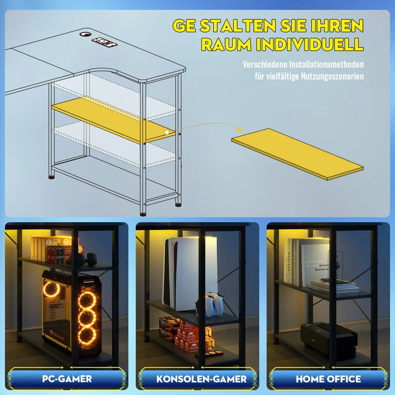 COMHOMA Schreibtisch Gaming Tisch mit Regal