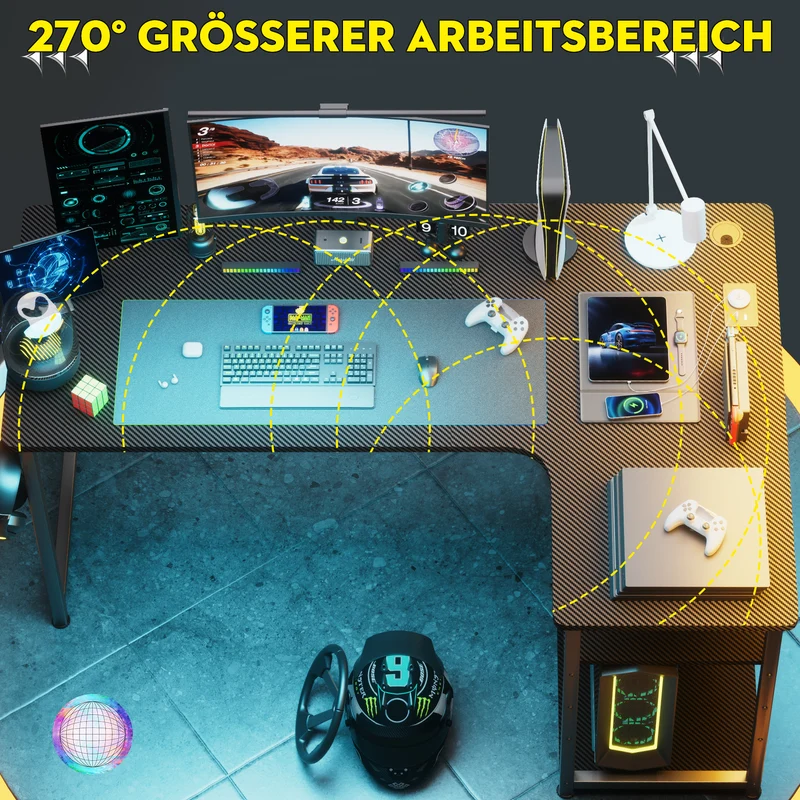 COMHOMA Schreibtisch Gaming Tisch mit Regal