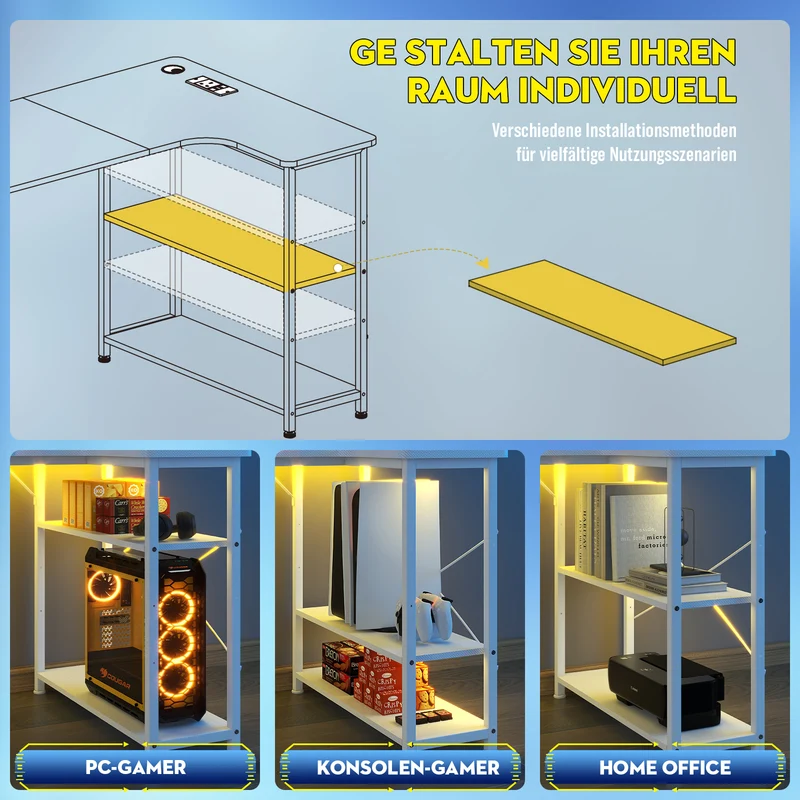 COMHOMA Schreibtisch Gaming Tisch mit Regal