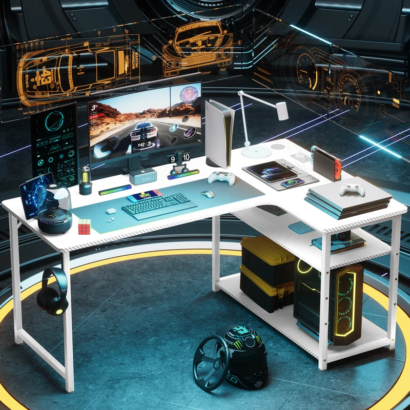 COMHOMA Schreibtisch Gaming Tisch mit Regal
