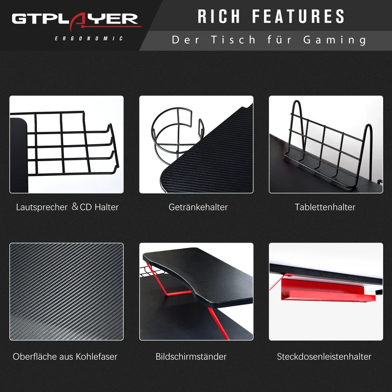 GTPLAYER Gaming Tisch Z-Frame Gaming Schreibtisch mit Monitorständer