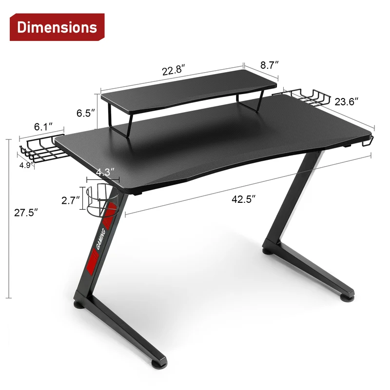 GTPLAYER Gaming Tisch Z-Frame Gaming Schreibtisch mit Monitorständer