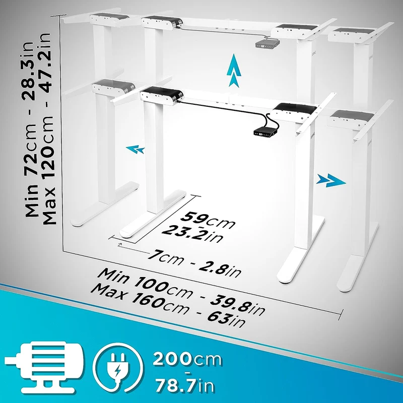 Duronic TM61 WE höhenverstellbarer Schreibtisch, Tischbeine für Schreibtisch, elektrisch höhenverstellbarer Gamer Schreibtisch, Tischgestell in Weiß