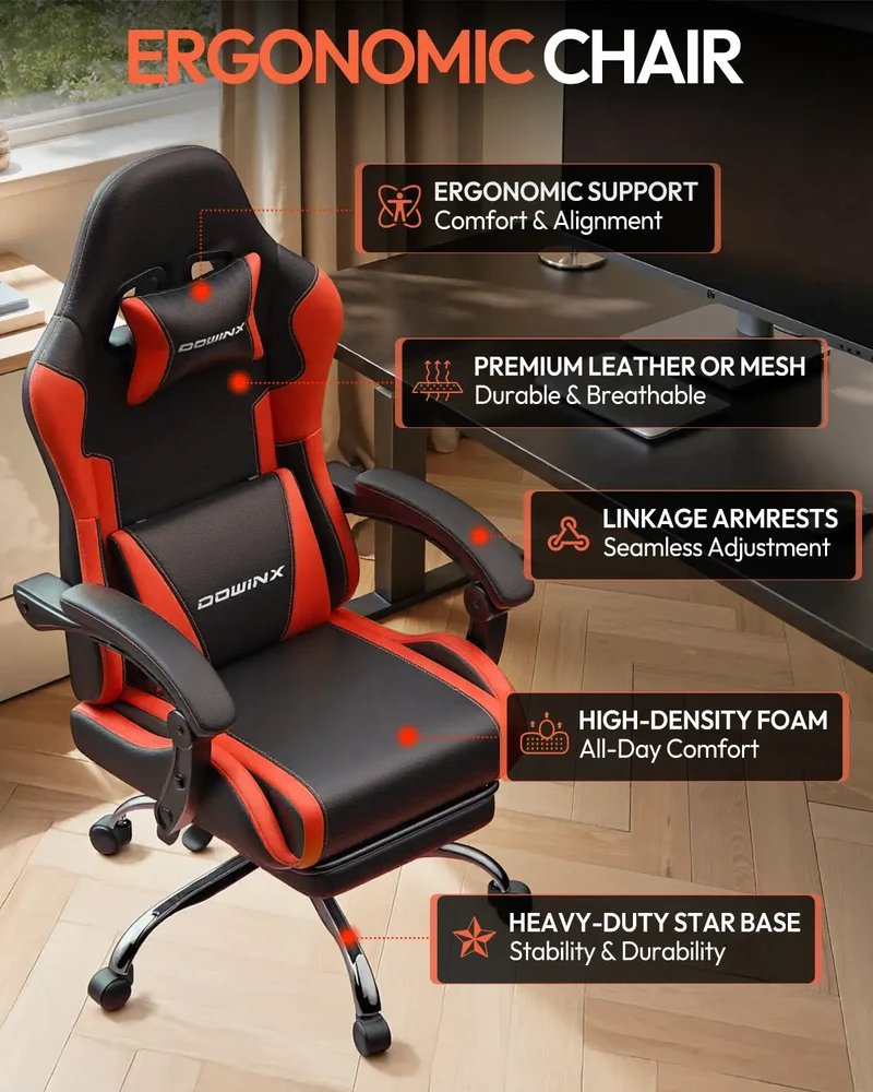 Dowinx Leather Gaming Chair LS-66D58J Black-red