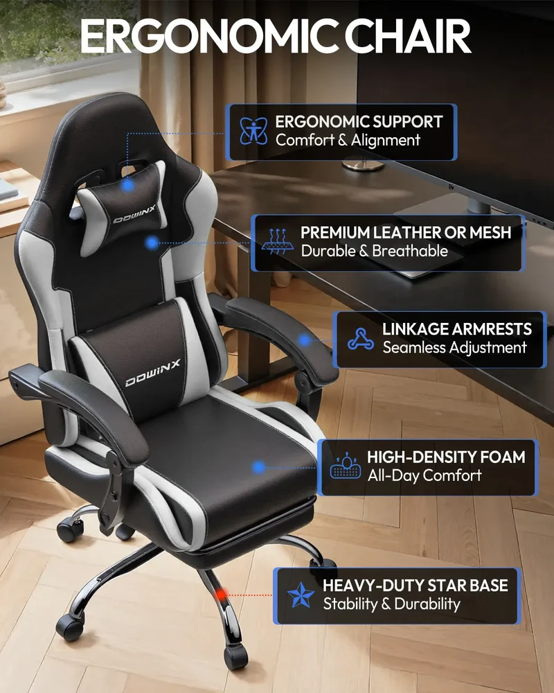 Dowinx Leather Gaming Chair LS-66D58J Black-white