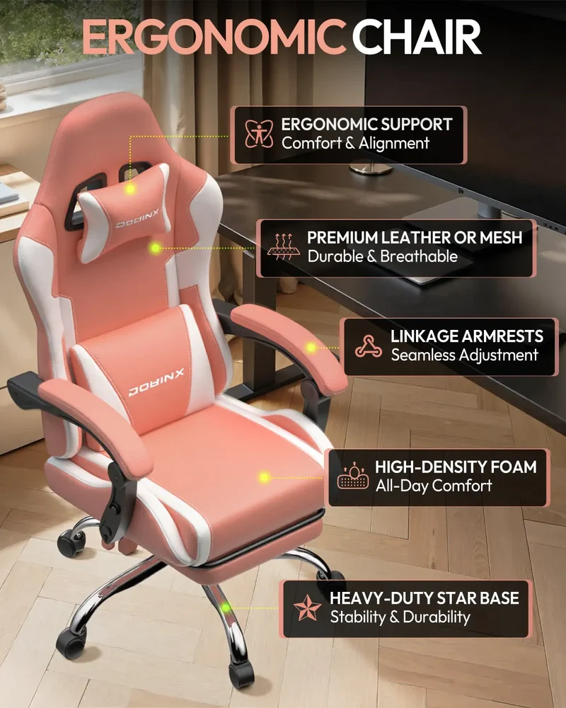 Dowinx Leather Gaming Chair LS-66D58J Pink