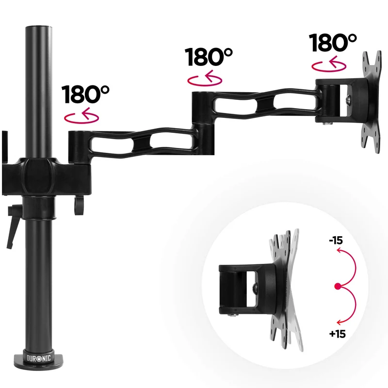 Duronic DM352 BK Monitorarm | Monitor Halterung 2 Bildschirme bis 27" Zoll | LCD LED Display Ständer bis 8 kg | Höhenverstellbar | Neigbar -15° bis +15° | Drehbar 360° | Monitorhalterung 2fach Arm