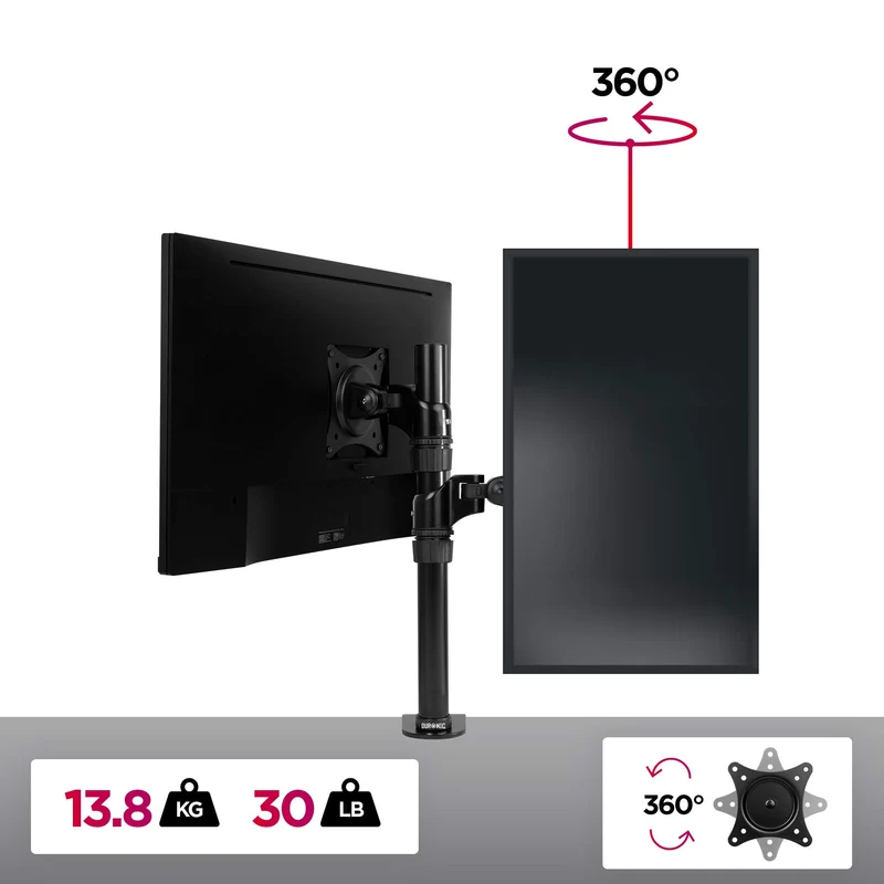 Duronic DM451X1 Monitorarm | Monitor Halterung Bildschirme bis 27" Zoll | LCD LED Display Ständer bis 13 kg | Höhenverstellbar | Neigbar -20° bis +20° | Drehbar 360° | Monitorhalterung 2fach VESA Arm
