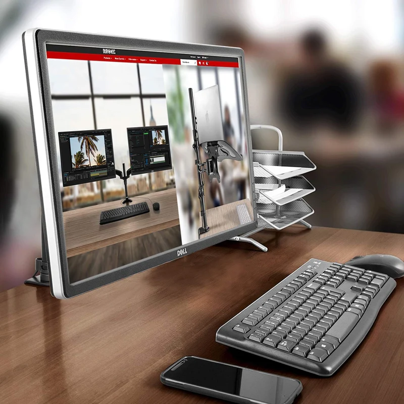 Duronic DM451X1 Monitorarm | Monitor Halterung Bildschirme bis 27" Zoll | LCD LED Display Ständer bis 13 kg | Höhenverstellbar | Neigbar -20° bis +20° | Drehbar 360° | Monitorhalterung 2fach VESA Arm