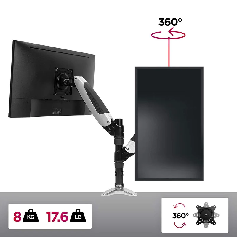 Duronic DM651X1 Monitorhalterung | Monitorständer für 1 Monitor bis 27 Zoll | VESA 75/100 | Belastbarkeit 8kg | Höhenverstellbar | Neigbar -90° bis +85° | Drehbar 360° | Monitorarm mit Gasdruckfeder