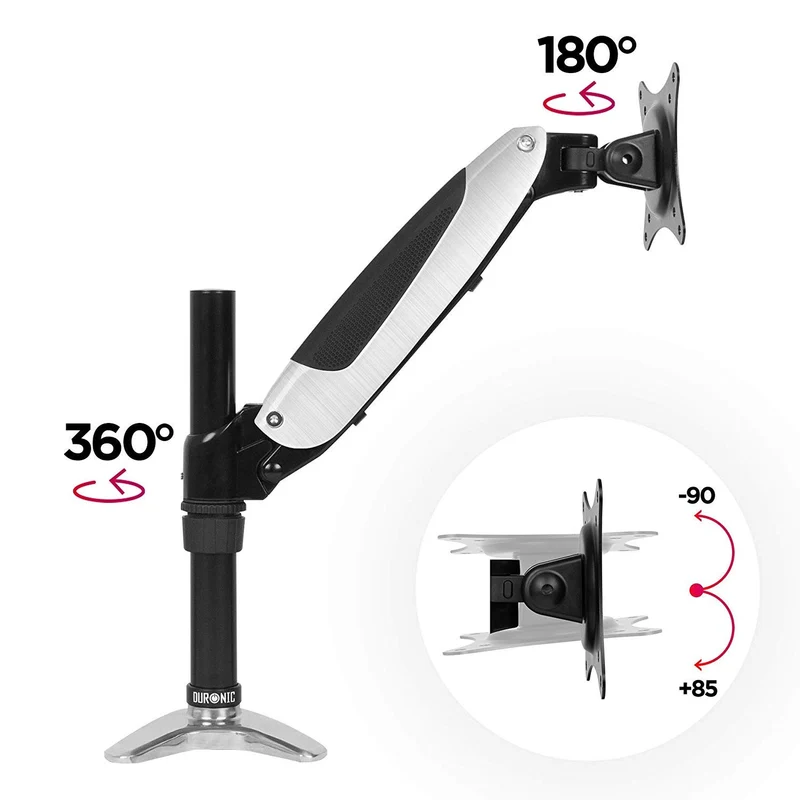 Duronic DM651X1 Monitorhalterung | Monitorständer für 1 Monitor bis 27 Zoll | VESA 75/100 | Belastbarkeit 8kg | Höhenverstellbar | Neigbar -90° bis +85° | Drehbar 360° | Monitorarm mit Gasdruckfeder