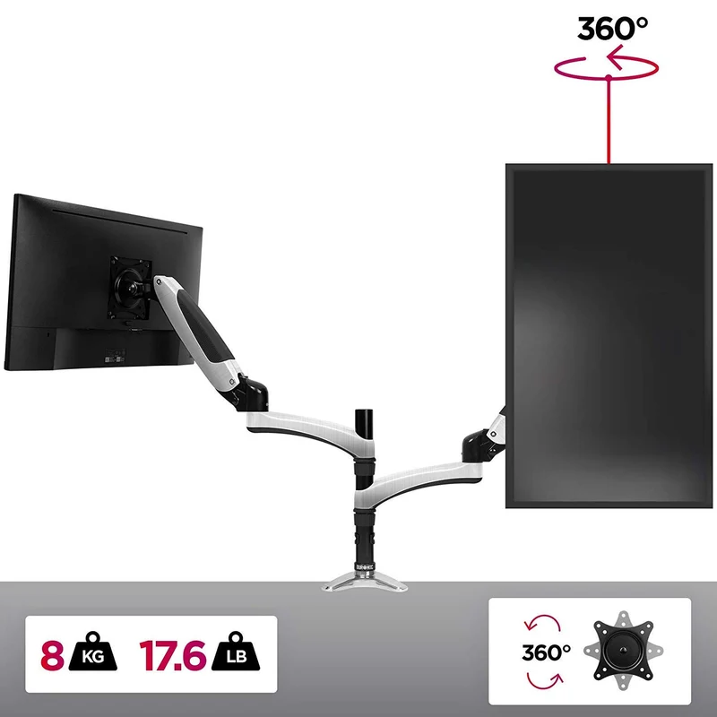 Duronic DM651X2 Monitorhalterung | Monitorständer für 1 Monitor bis 27 Zoll | VESA 75/100 | Belastbarkeit 8kg | Höhenverstellbar | Neigbar -90° bis +85° | Drehbar 360° | Monitorarm mit Gasdruckfeder