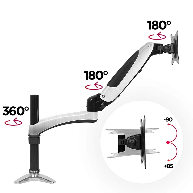 Duronic DM651X2 Monitorhalterung | Monitorständer für 1 Monitor bis 27 Zoll | VESA 75/100 | Belastbarkeit 8kg | Höhenverstellbar | Neigbar -90° bis +85° | Drehbar 360° | Monitorarm mit Gasdruckfeder