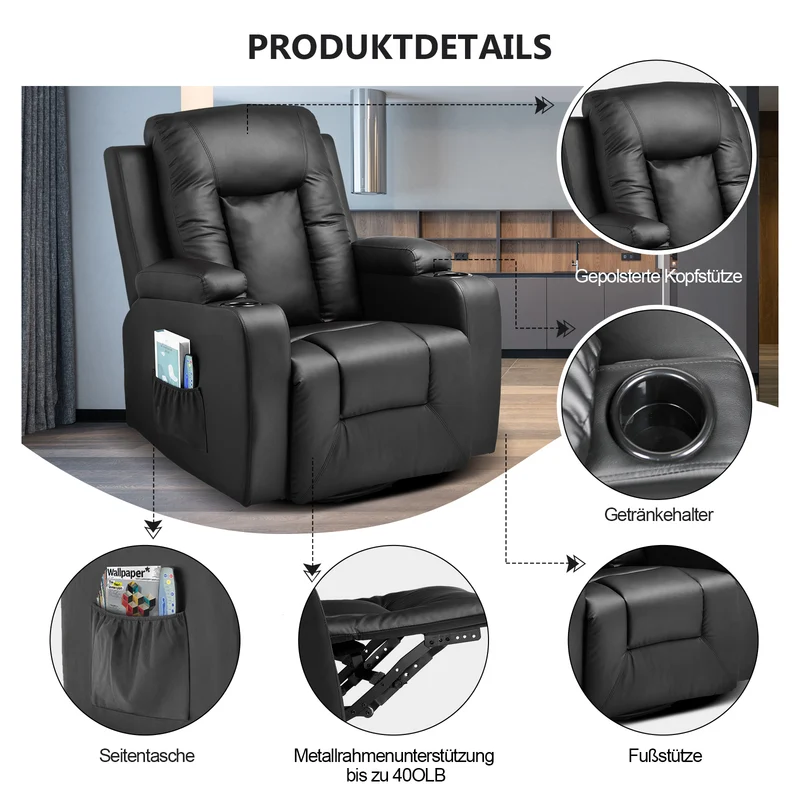 Beheizter Massagesessel mit Liegefunktion CH7134