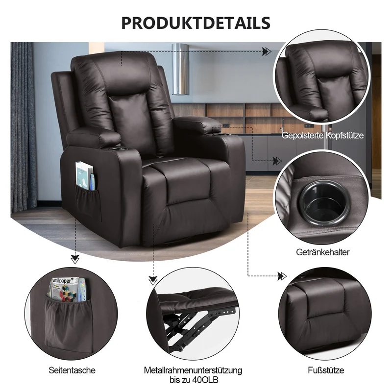 Beheizter Massagesessel mit Liegefunktion CH7134